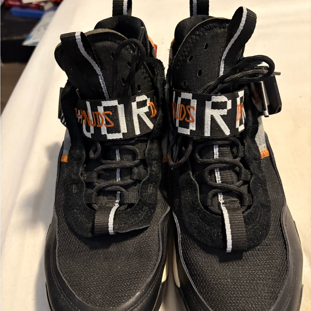 Jordan Black and Orange Athletic Shoes